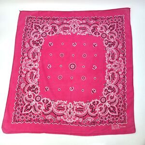 VTG COLOR FAST BANDANA Handkerchief All Cotton Pink Selvedge USA RN 13960